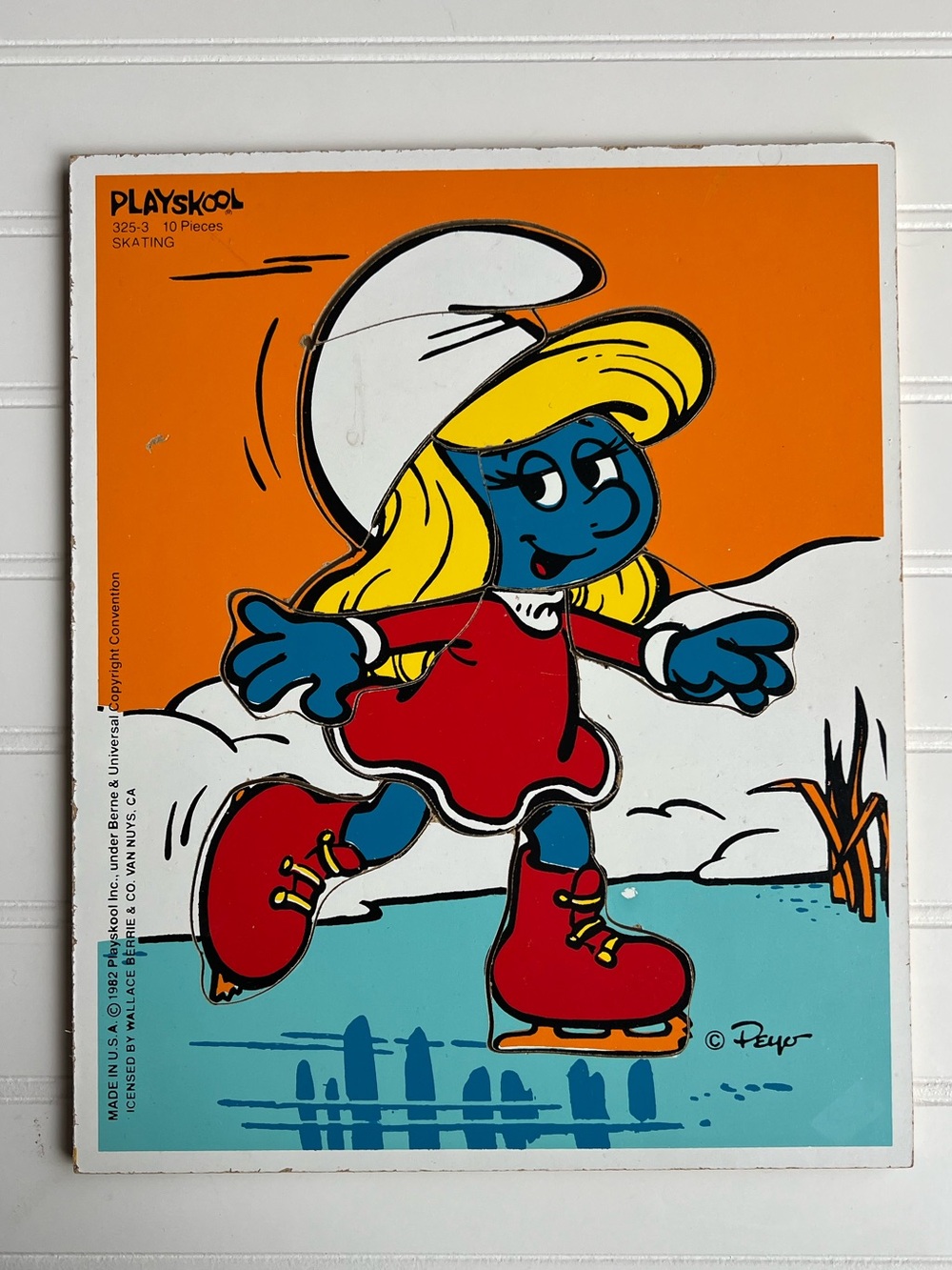 Playskool Vintage 1982 Berrie Smurfette Smurf Wooden 10 piece Puzzle